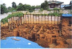 谷中三崎町遺跡の墓域跡全景