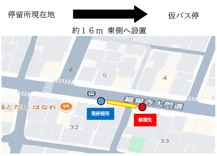 大正小学校仮バス停設置場所