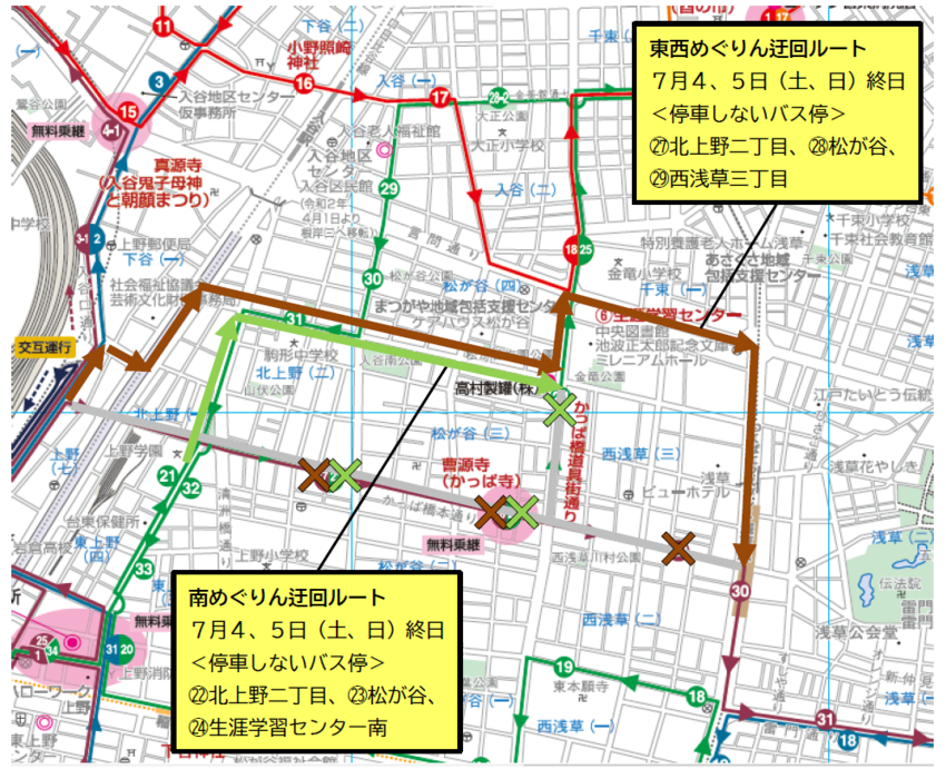 南・東西めぐりん迂回ルート図