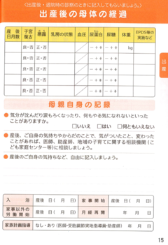 母子手帳 出産後の母体の経過