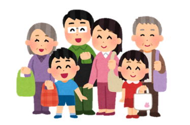 買い物袋を持つ家族