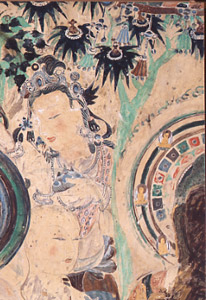 敦煌莫高窟壁画第57窟 南壁中央 仏説法図右脇侍菩薩部分
